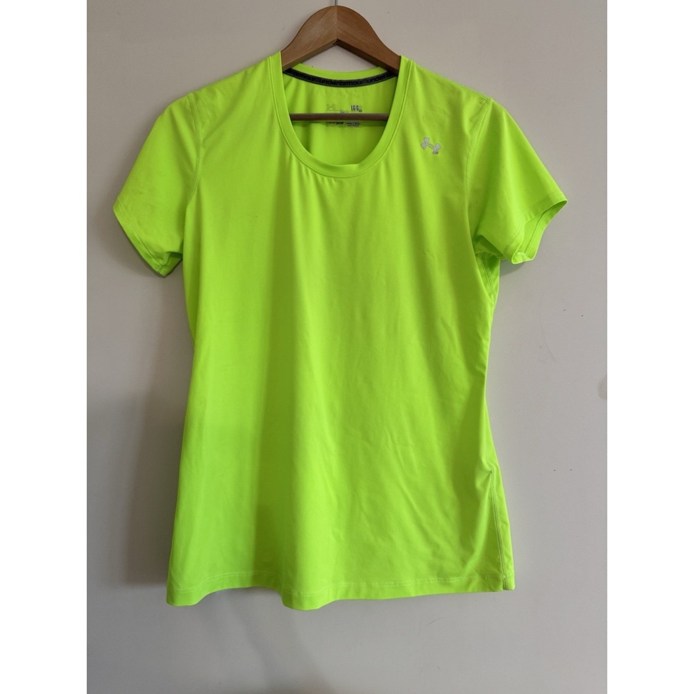 Women's Neon Fluorescent Shirt Under Armour Workout Exercise Running Large